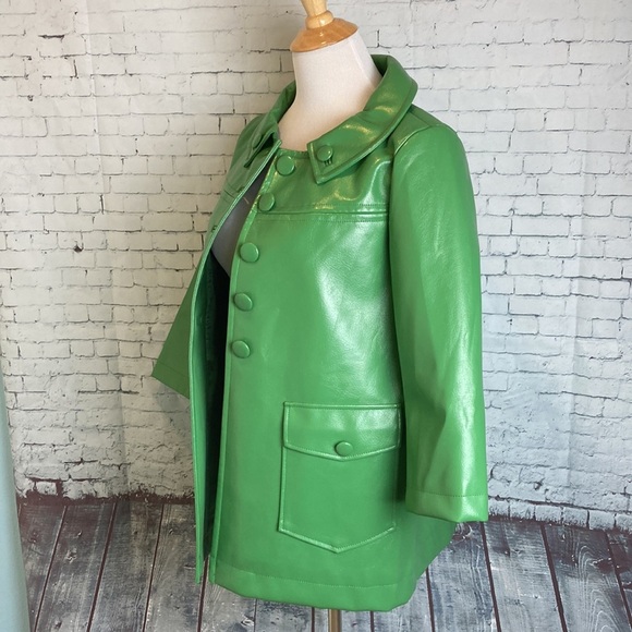 H&M Peacoat Vegan Faux Leather Sz 8 Green Elevated Basic Retro Pop of Color Fall - Picture 1 of 15